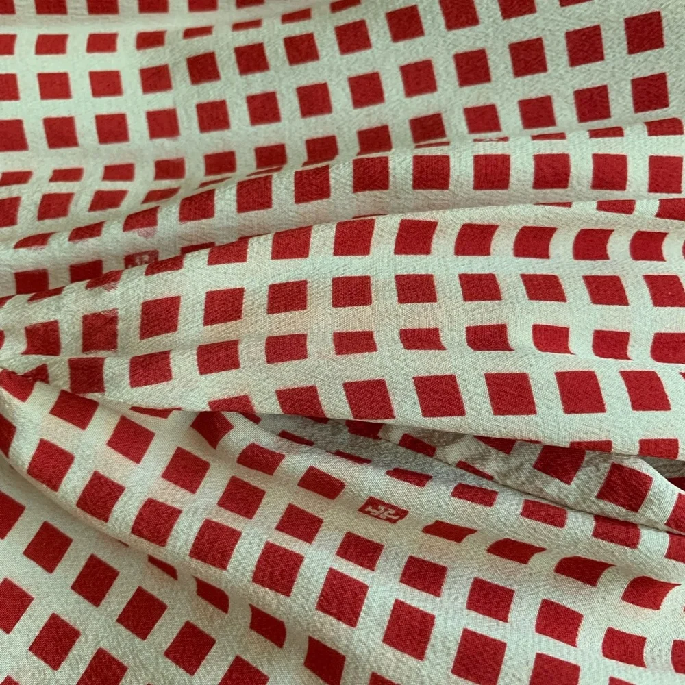 Tory Burch Cream Blouse with Red Grid Print